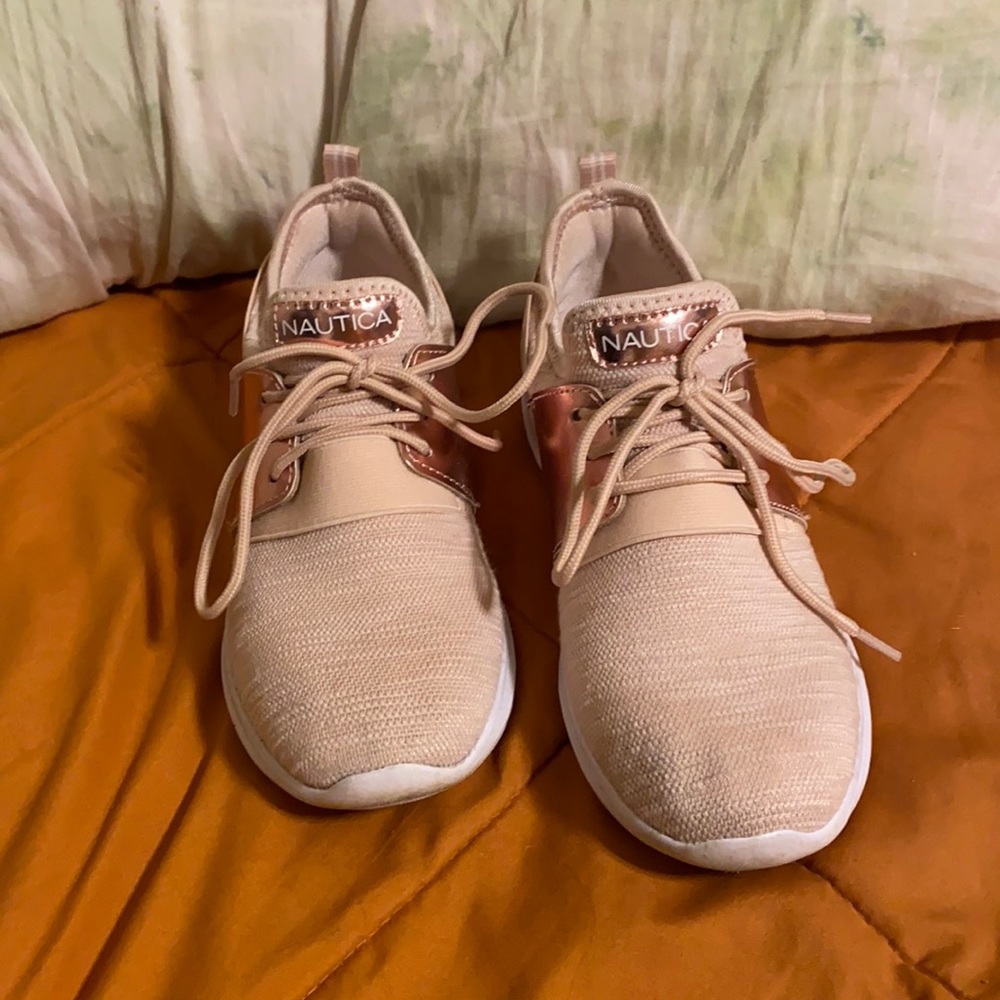 Rose gold and pink Nautica tennis shoes